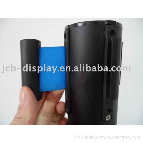 black iron post with blue belt crowd control stanchion(JCB-G02)